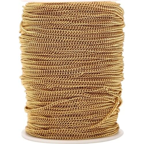 2 Meters Stainless Steel 2mm Width Cable Chains Gold Tone Necklace Extender Oval Curb Link Chain For DIY Jewelry Findings Making