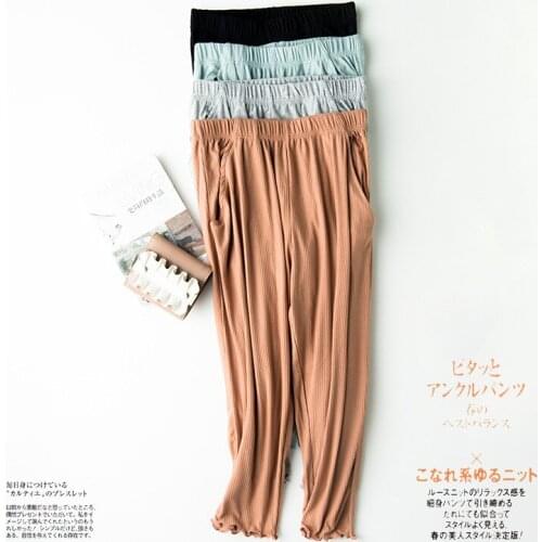 2021 new summer ladies pants elastic thread cotton cropped pants home shorts loose casual thin sports large size cute bottoms