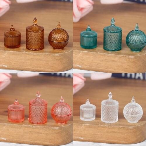 3PCS/Set Mini Transparent Candy Fruit Jar Collectible Families Gift Dollhouse Miniature Doll Accessories Toys