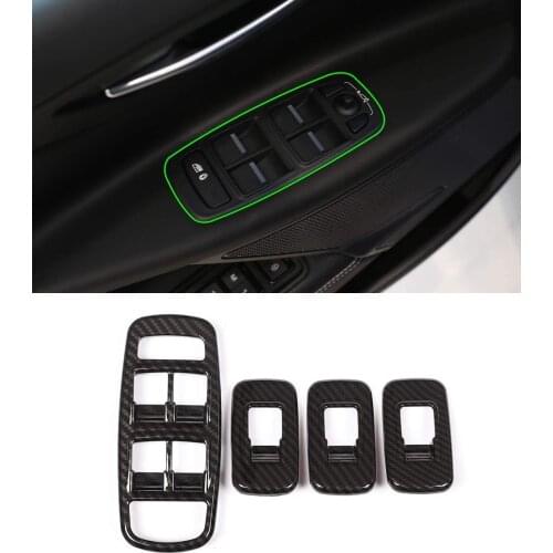 Carbon Fiber Car Door Window Lift Switch Button Panel Cover Trim 4pcs For Jaguar XE 2016