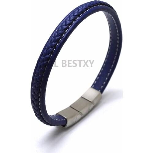 5pcs/lot Fashion Charm Black Leather Bracelet Men Braided Rope Rock Punk Wholesale Accessories Bangles Jewelry Magnetic bangles