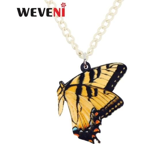 WEVENI Acrylic Papilio Machaon Butterfly Necklace Pendant Chain Collar Animal Insect Jewelry For Women Girls Teen Gift Dropship
