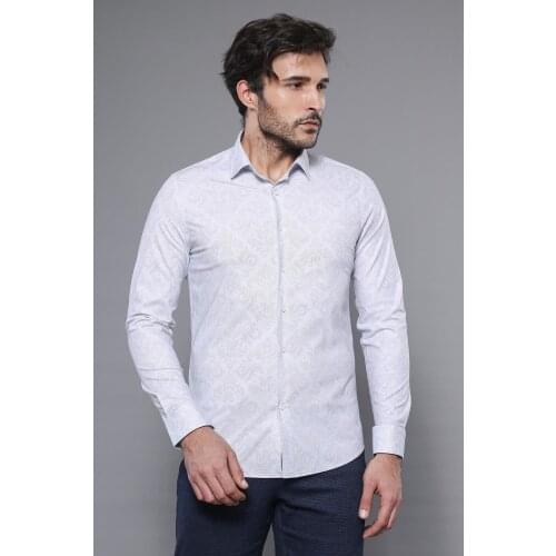 White Long Sleeve Patterned Shirt