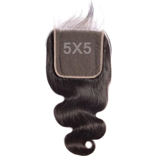 Fashow 5X5 Brazilian Hair Closure Bigger than 4X4 With Baby Hair Hand Tied Body Wave Natural Remy Human Hair Top Lace Closure