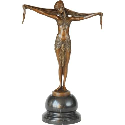 Bronze Sculpture Classical European Woman Dance Statue Female Vintage Art Office Decoration