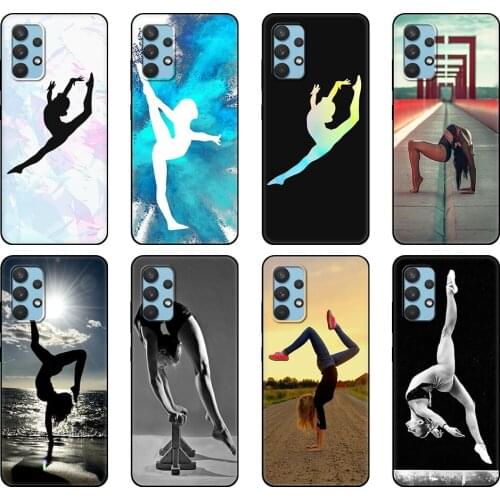 Black tpu Case For Samsung galaxy A32 A42 A52 A72 4g 5g S21 PLUS ultra back cover gymnastics silhouette