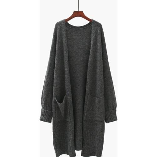 Long Knitted Women Sweater And Cardigan Loose Solid Pocket Winter New Thicken Warm Female Outwear Coats Jackets Tops