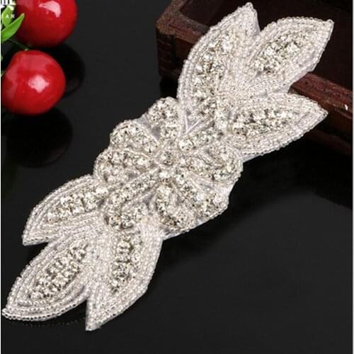 15.5 cm*6 cm Bead Rhinestones Applique for Wedding Dress Sash Sewing Accessories Lace Trim