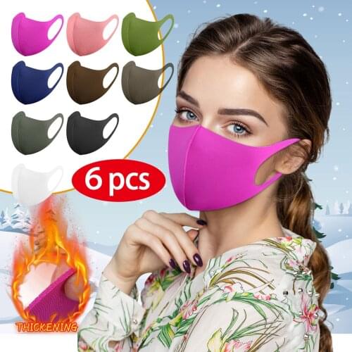 6pc Adults Solid Color Winter Thicker Reusable Washable Air Purifying Face Mask Protection Breathable Mask Halloween Cosplay