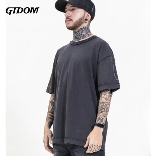 GTDOM Mens Summer 2021 New Popular Logo Heavy Wash Water Anti-car Craft Vintage Embroidered Sanskrit Short-sleeved T-shirt