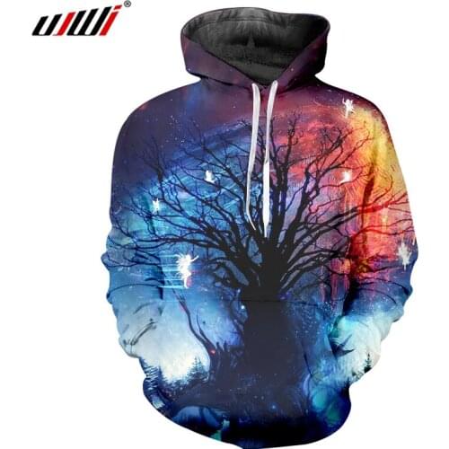 UJWI 2019 Man On Sale Popular Hoodies 3D Printed Colorful Starry Tree Summer Mens Casual Long sleeve coat Drop Shipping