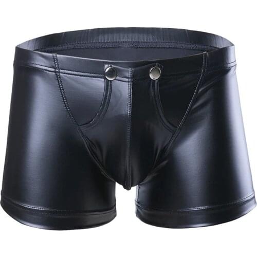 Mens Sexy Open Crotch Shiny Casual Leather Pants For Sex Glossy PVC Latex Crotchless Leather Boxer Male Erotic Bottom Underwear
