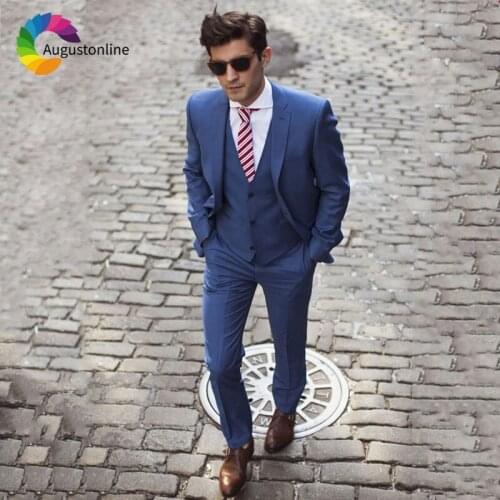 Custom Made Blue Men Suits Slim Fit Tuxedos Groom Suit Mens Wedding Suits Casual Business Trajes De Novio Hombre Blazers Party