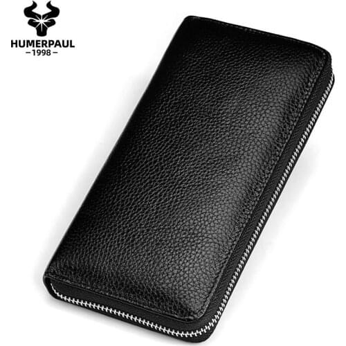2020 Men Wallet Clutch Genuine Leather Card Holder Coin Purse Zipper Male Long Organizer Cell Phone Clutch Bag High Quality