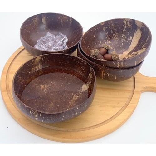 12-15cm natural handmade coconut bowl set coconut shell tableware wooden spoon dessert fruit salad ramen rice mixing bowl