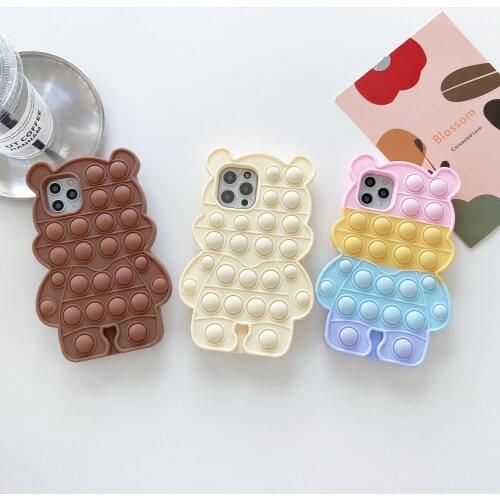 Cartoon Bear Silicon Phone Case For Iphone 12 Pro Max 11 6 6S 7 8 Plus X XR XS Max Animals Cover Reliver Stress Bubble Cover