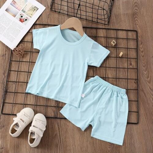 0-7 Years Old Baby Short Sleeve Shorts Set Girls Summer Outfits Boys Casual 2 Piece Set 100% Cotton Kids Clothes Pajamas Set