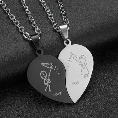 Boys girls couple pendants black white bstitching necklace simple friendship gift heart-shaped gold cute couple jewelry necklace