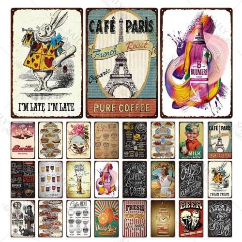 Beer Coffee All Kinds of Drinks Sign Metal Signs Shabby Chic Vintage Style Wall Pub Home Art Restaurant Decoration Metal Poster