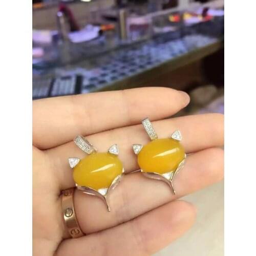 Natural yellow chalcedony pendant S925 silver Natural gemstone Pendant Necklace trendy Elegant cute fox women girl party jewelry