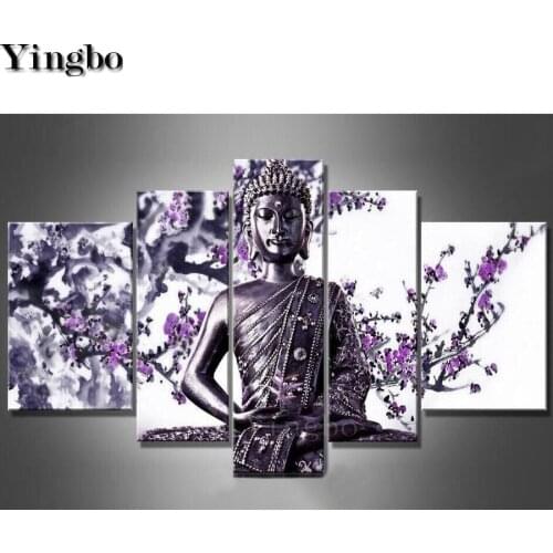 Full square/round diamond painting Buddha Flower Pictures Mosaic 5 Panel mosaic Paintings with embroidery bead cross stitch kit