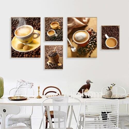 DIY Coffee Cups and Beans Canvas Painting Canvas Painting Retro Posters and Prints Wall Art Pictures Kitchen Room Decoration