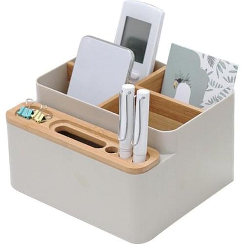 Pandapark Modern Simple Bamboo Storage Box Multi - Functional 5 Grid Desktop Organizer Remote Controller Cosmetic Storage Boxes