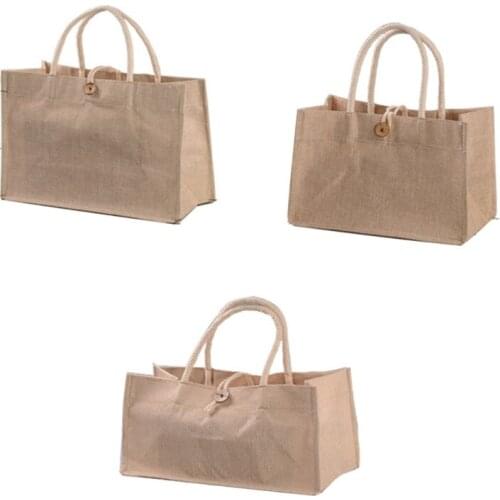 Jute Tote Bags Burlap Handbag Reusable Beach Shopping Grocery Bag with Handle