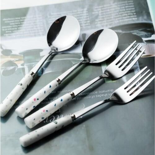 Creative Ceramic Handle Stainless Steel Fork Spoon Western Food Fork Household Tableware Ice Cream Dessert Small Teaspoon