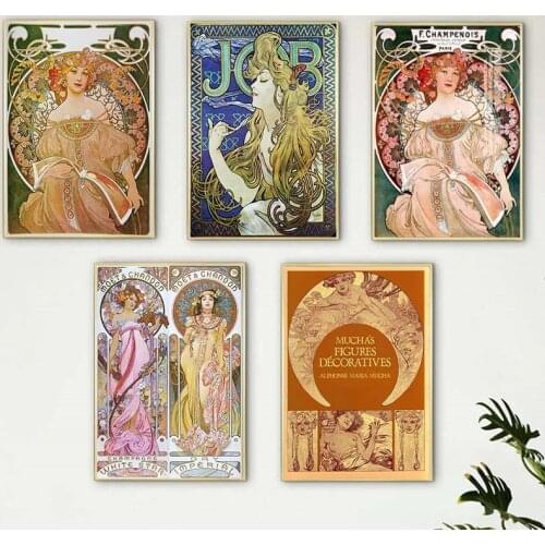 Vintage Woman Canvas Paintings Alphonse Mucha Figure Posters and Colorful Prints Wall Art Pictures for Living Home Decoration