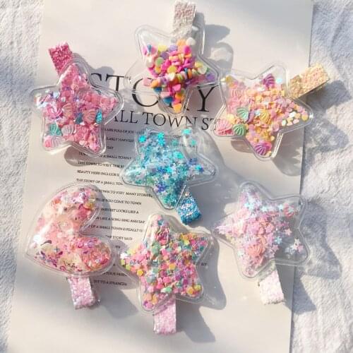 1PCS Color Quicksand Transparent PVC Cartoon Children Princess Hairpin Star Love Duckbill Side Clip Headdress Hair Accessories