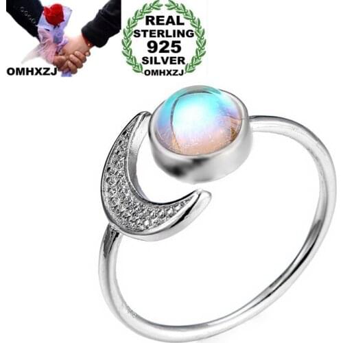 OMHXZJ Wholesale European Fashion Woman Party Wedding Gift White Moon Sun Moonstone AAA Zircon 925 Sterling Silver Ring RR102
