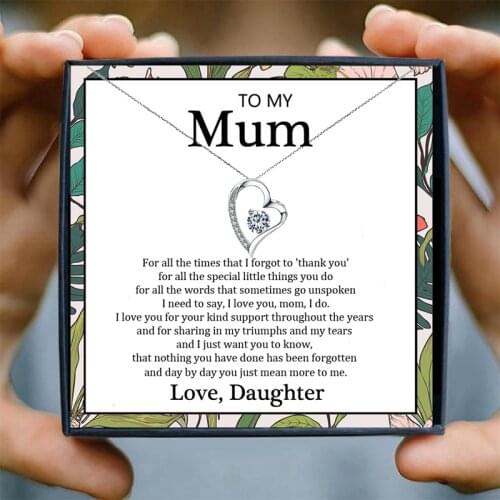 Mum Heart Necklaces for Women Crystal Pendant Necklace Female Choker Necklaces Pendants Gift to Mother Christmas Jewelry