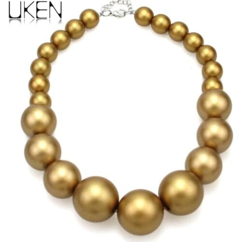 UKEN Women Imitation Pearl Beads Chain Maxi Necklace Fashion Jewelry Statament Choker Necklace For Dress Accessories