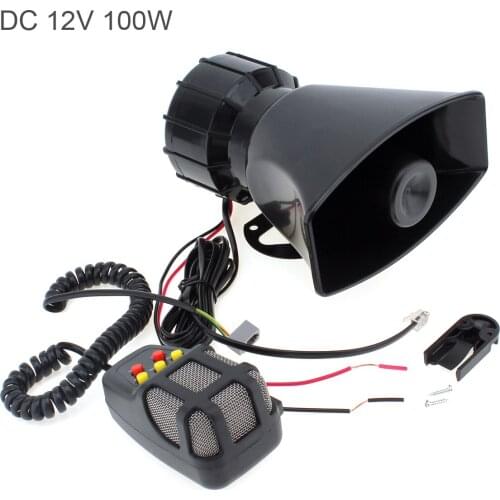 100W DC12V Motorcycle Car Auto Vehicle Truck 3/5/7 Sound Tone Loud Horn Siren Firemen Ambulance Warning Alarm Loudspeaker