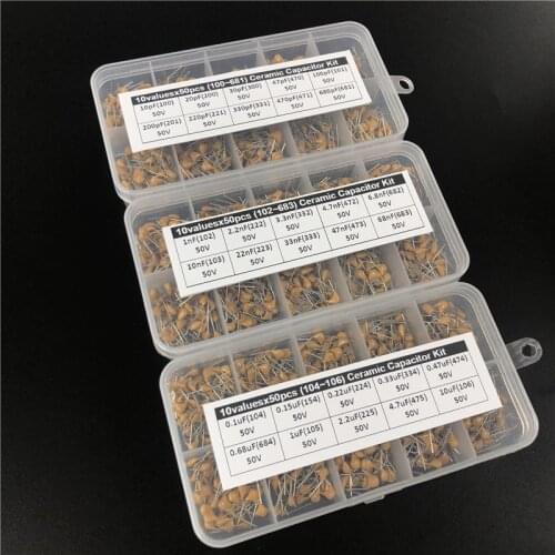 1500pcs 30Valuesx50 10pF~10uF (100~106) Multilayer/Monolithic Ceramic Capacitor Assorted kit with 3 storage box