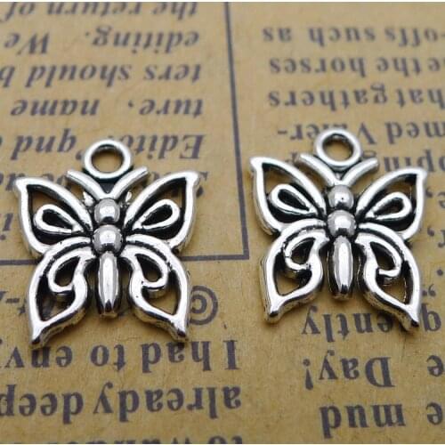 20PCS/Lot 13mm*15mm Pendant Antique Silver Color Butterfly Charms For DIY Jewelry Making Handmade Craft