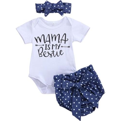 2020 New 3Pieces Cute Baby Girls Polka Dots Clothes Set Kids Short Sleeve Romper+Shorts+Headband Suit Set