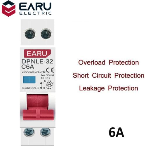 6A 18MM Mini 230V 50/60Hz RCBO 1P+N 6KA Residual Current Differential Automatic Circuit Breaker Over Current Leakage Protection