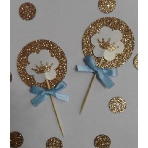 Glitter prince boy crown children birthday cupcake toppers Food Picks Wedding baby shower kidsParty cake decorations