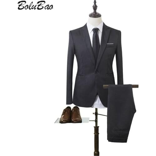 BOLUBAO Fashion Men Western-Style Suit Trousers Solid Color Men Slim Suit Jacket Single Row One Button Men Suit
