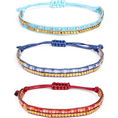 Fashion Mini Bead Bracelet Creative DIY Woven Rope Copper Beads Hand Chain Colorful Beaded Bracelet Lady Jewelry Gift