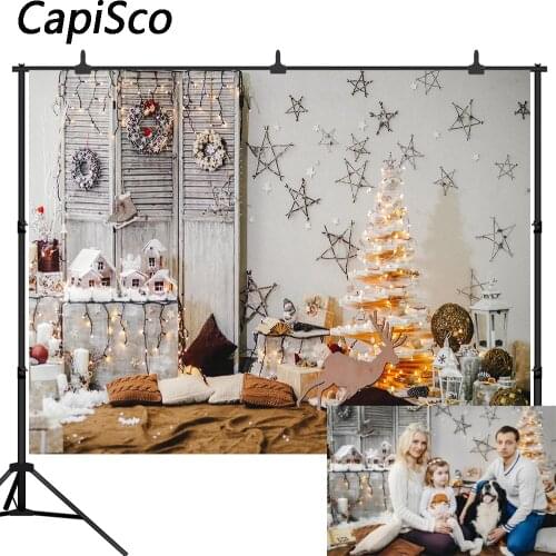 Capisco Christmas Tree Photography Backdrop Xmas Elk Star Indoor Background Portrait Photobooth Decorations Photo Studio Props