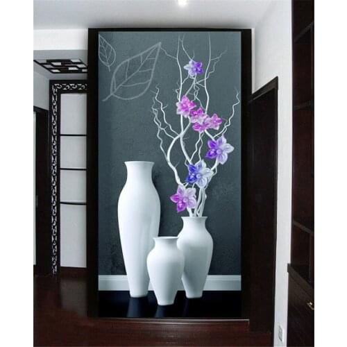 Flower Vase Hallway Wall Mural Photo Wallpaper Entrance 3d Floral Wallpaper Wall Papers Home Art Decor 3d Coffee Shop Wallpaper