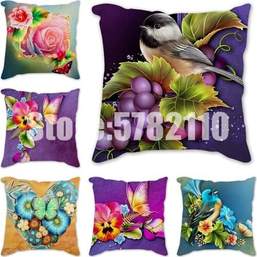 Flowers rose birds butterfly Art Living Room Decor Sofa Cushion Cover Home Decor Bedroom Plush Pillow Case Pillowcover