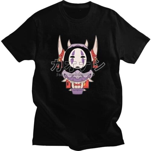 Spirited Away No Face Oni T Shirt for Men 100% Cotton T-shirt Japan Anime Kaonashi Tees Kawaii Short Sleeved Urban Tshirt Merch