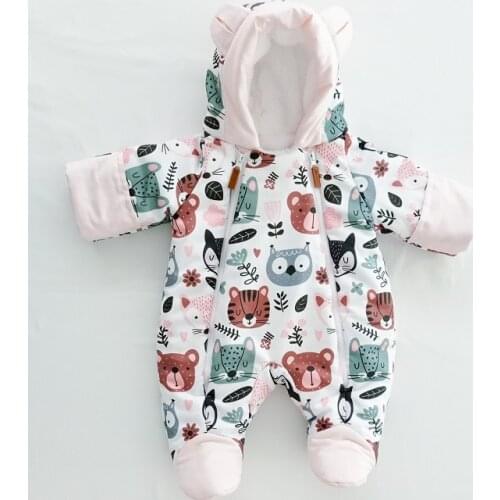 Hot baby baby jumpsuit cotton down jumpsuit hooded inner fleece boys girls winter autumn jumpsuit childrens clothing