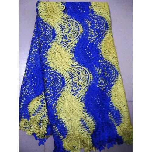 Royal blue kitted African cord guipure lace fabric polyester Water Soluble mesh embroidery lace for sewing wedding dress