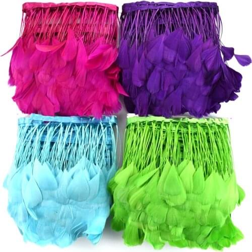 2Meters Goose Feather Trim Ribbon on Tape Crafts Fringes for Clothes Sewing Indian Headdress Accessories Plumes Decoration Decor