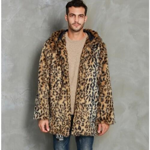 Leopard faux mink leather jacket mens winter autumn hood thicken warm fur leather coat men slim jackets jaqueta de couro fashion